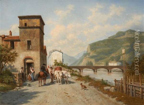 Vue Du Pont De La Rosa A Vingtimile Oil Painting - Jacques Francois Carabain