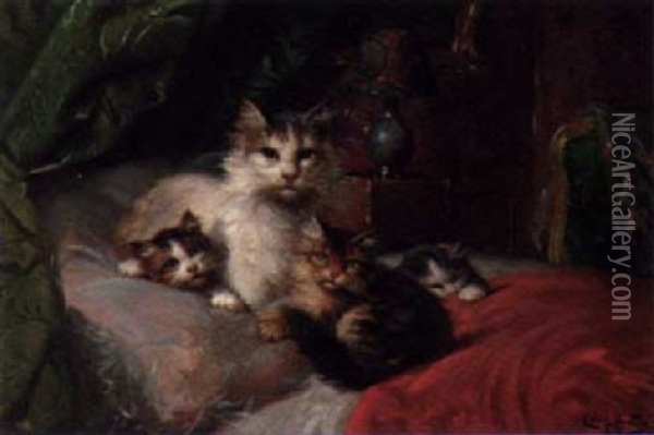 A Family Of Cats Oil Painting - Leon Charles Huber