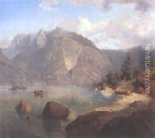 Blausee Oil Painting - Heinrich Heinlein