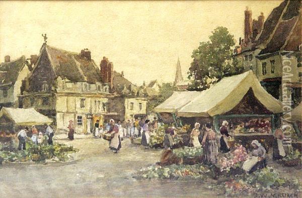 Market Scene Oil Painting - James W. Milliken