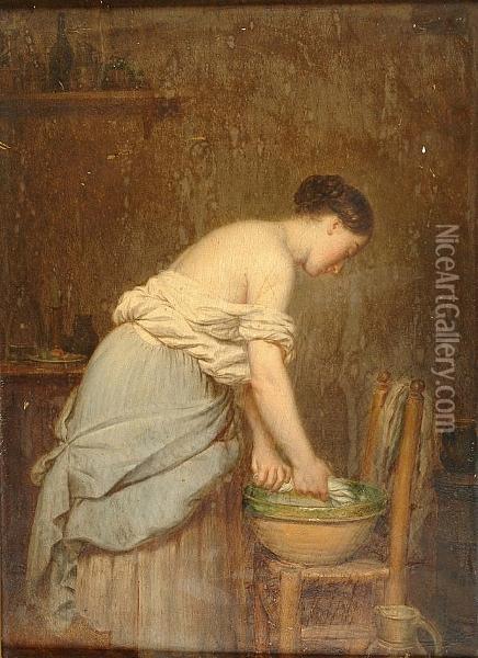 Femme A Sa Toilette Oil Painting - Adolphe Henri Dubasty