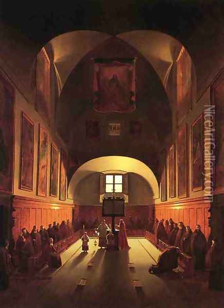 The Interior of the Capuchin Chapel In the Piazza Barberini (after Francois Marius Granet) Oil Painting - Thomas Sully
