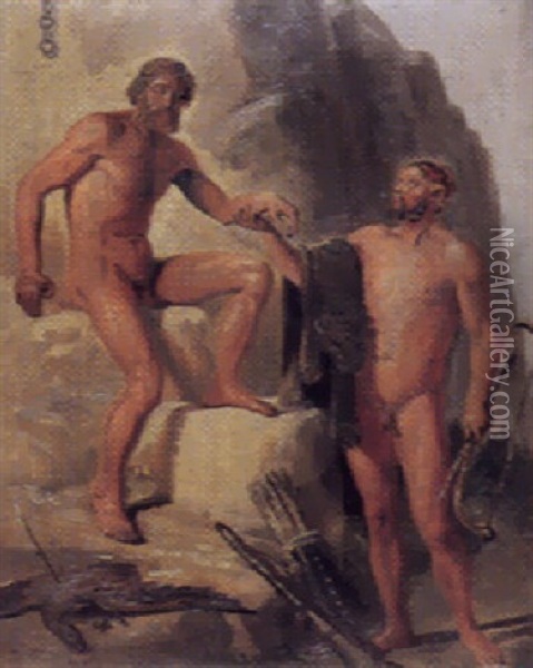 Prometheus Befries Af Herakles Oil Painting - Constantin (Carl Christian Constantin) Hansen