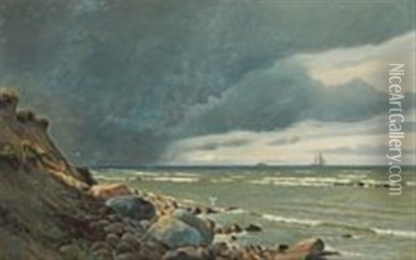 Coastal Scene With Storm Clouds Oil Painting - Christian Blache