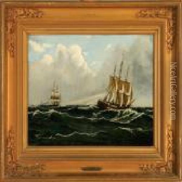 Sailing Ships On Open Sea Oil Painting - Carl Ludwig Bille