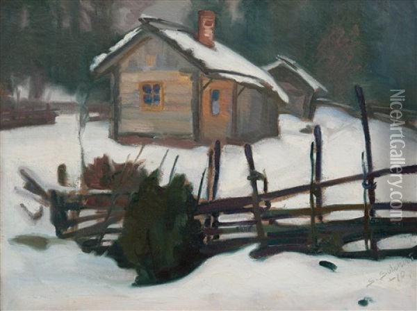 Vinter Hut Oil Painting - Santeri Salokivi