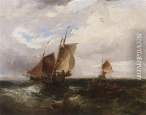 Marine - Fischerboote Auf Rauher See Oil Painting - Samuel W. Calvert