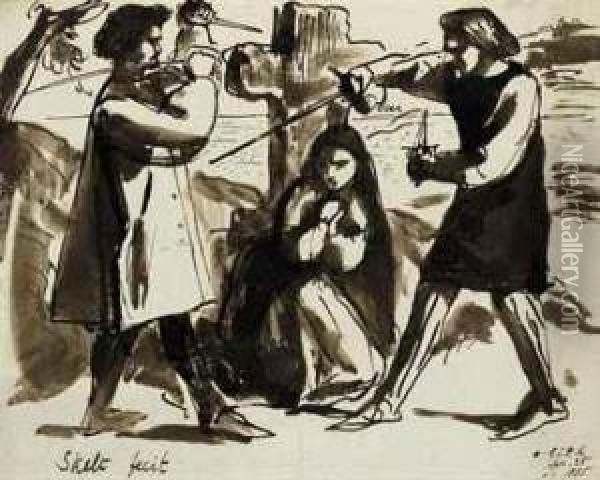 A Fight For A Woman Oil Painting - Dante Gabriel Rossetti