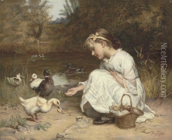 Feeding The Ducks Oil Painting - Frederick Morgan