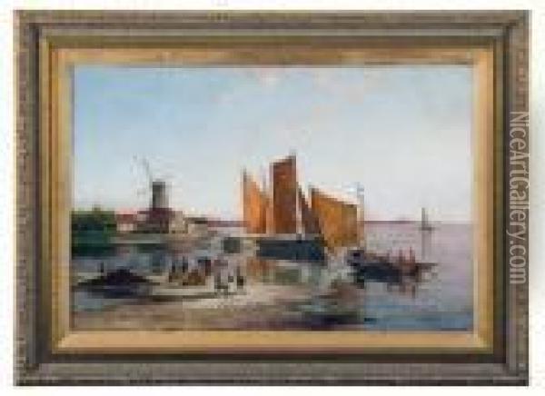 Schiodam On The Scheldt, Holland Oil Painting - William Raymond Dommersen