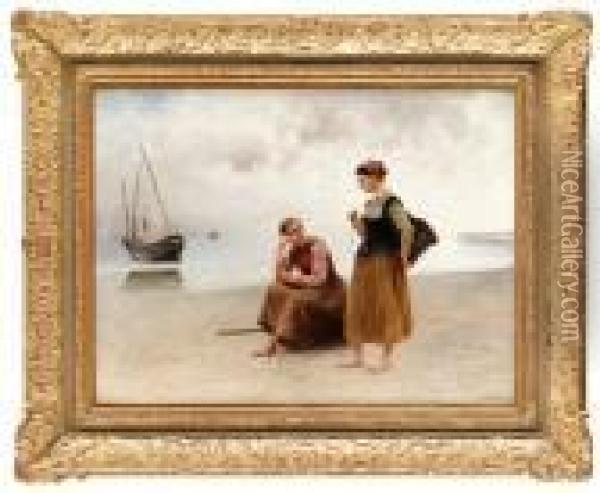Fiskarflickor, Bretagne Oil Painting - August Wilhelm Nikolaus Hagborg