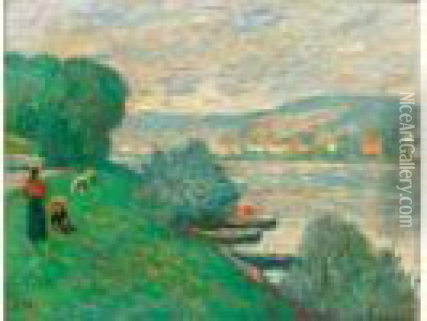 Bord De La Seine A Meulan Oil Painting - Georges dEspagnat