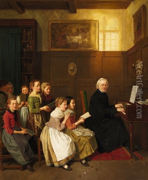 The Singing Lesson Oil Painting - Hubert Salentin
