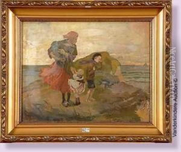 La Famille Du Pecheur En Bord De Mer Oil Painting - Robert Salles