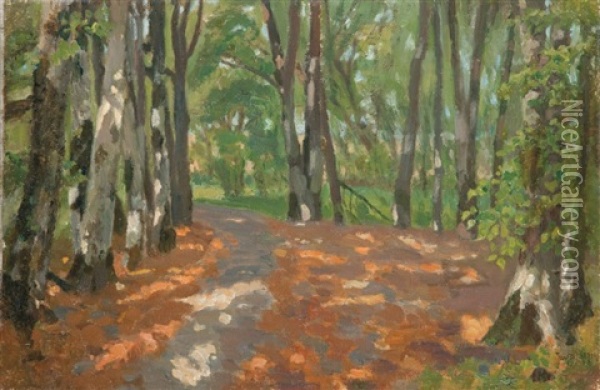 Aleja W Lesie Ii Oil Painting - Franciszek Jurjewicz