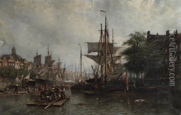 Harbor At Amsterdam Oil Painting - Willem Hendrik Eickelberg