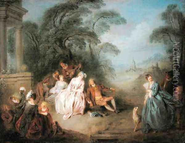 A Gathering in a Park Oil Painting - Jean-Baptiste Joseph Pater