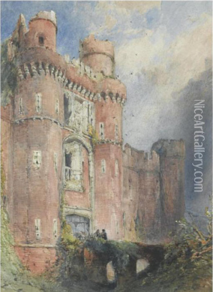 The Grand Entrance To Herstmonceux Castle, Sussex Oil Painting - William Callow