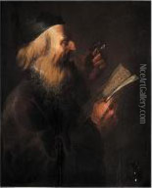 A Rabbi Reading The Torah Oil Painting - Jan van de Venne