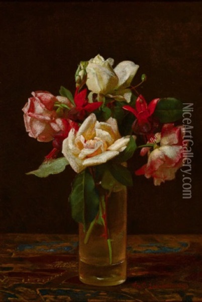 Still Life With Roses And Fuschia Oil Painting - George Cochran Lambdin