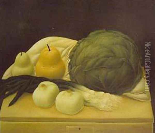 Still Life With Cabbage 1967 Oil Painting - Fernando Botero