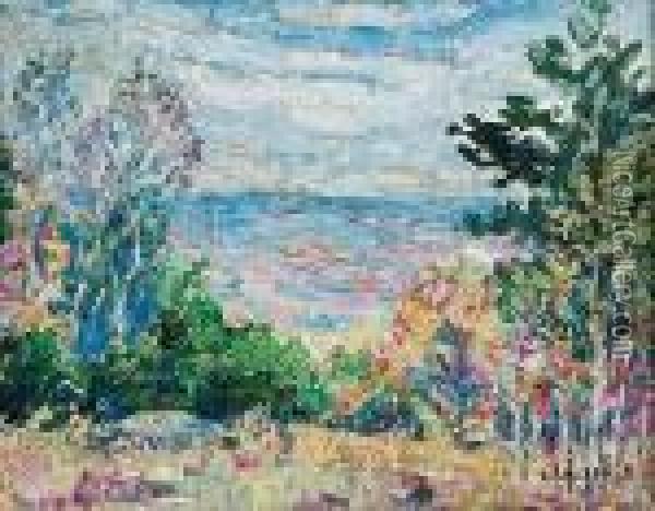 O/b Fall Hill Scene Oil Painting - Ernest Lawson