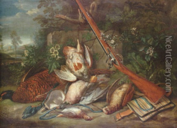 Jaktstilleben I Landskap Oil Painting - Pieter Rysbraeck