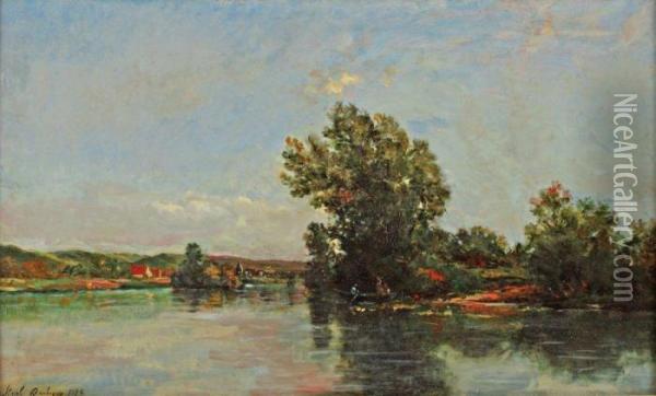 Village Au Bord Du Fleuve Oil Painting - Karl Pierre Daubigny