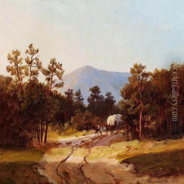 Horse-drawn Coach In The Forest Oil Painting - Johann-Hermann Carmiencke