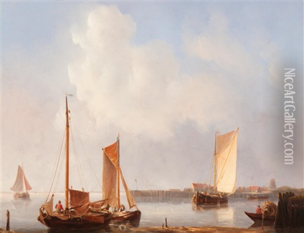 Moored Ships In The Inner Harbour Oil Painting - Emanuel De Vries