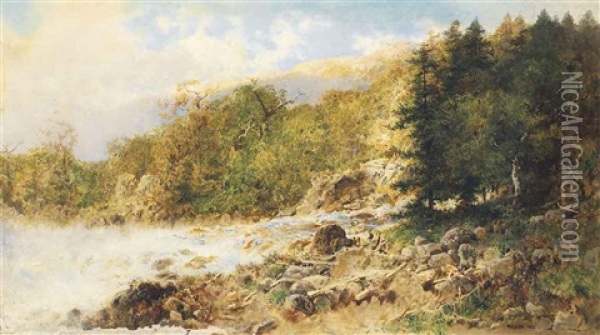 Canadian River Landscape Oil Painting - Otto Reinhold Jacobi