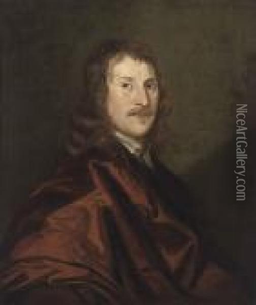 Portrait Of Sir Henry Cholmley Of Newton Grange (1609-1666),bust-length, In A Red Mantle Oil Painting - Sir Peter Lely