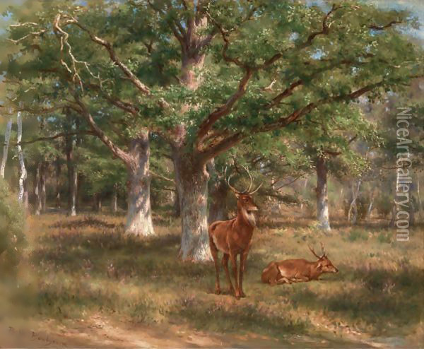 Two Deer In A Forest Glade Oil Painting - Rosa Bonheur