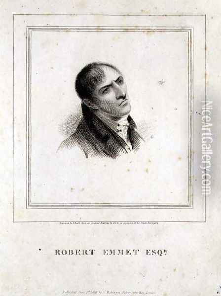 Portrait of Robert Emmet Esq. 1778-1803 engraved by J. Heath, pub. by G. Robinson, London, 1810 Oil Painting - George Petrie