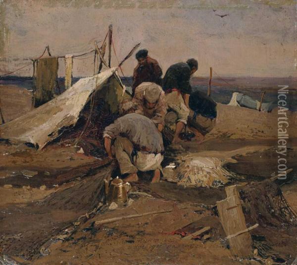 Manner Mit Einem Zelt An Der Kuste Oil Painting - Ivan Feodorovich Kolesnikov