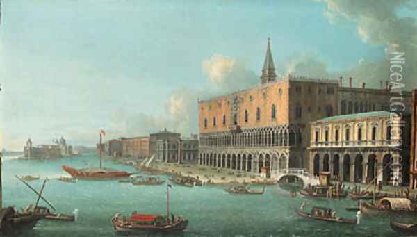 The Bacino di San Marco, Venice, looking west with the Doge's Palace, the entrance to the Grand Canal and Santa Maria della Salute beyond Oil Painting - Antonio Joli