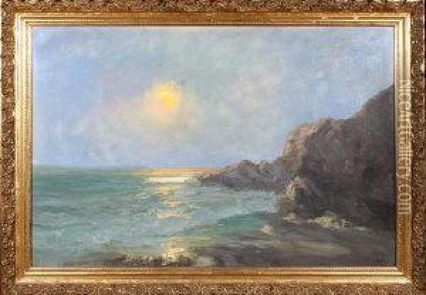 Moonrise Over The North Sea Oil Painting - John Falconar Slater