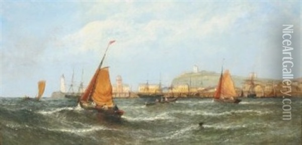 A Breezy Day Off Folkstone Oil Painting - William Callcott Knell