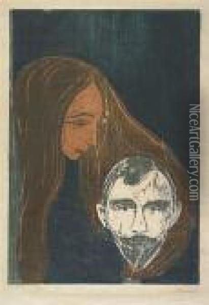 Mannerkopf In Frauenhaar Oil Painting - Edvard Munch