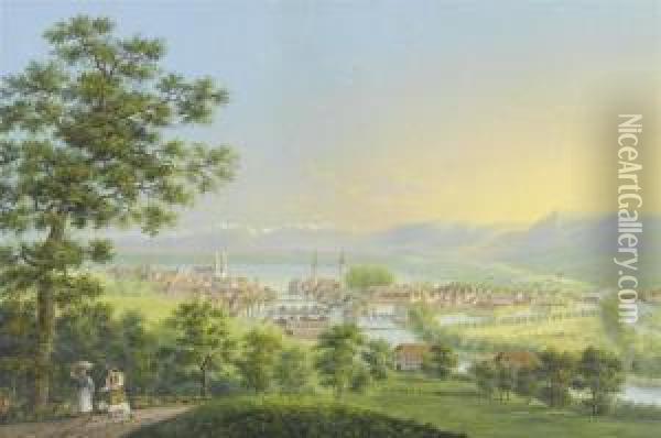 View Of Zurich Oil Painting - Johann Heinrich Bleuler I