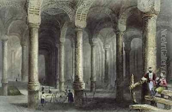 The Cistern of Bin-Veber-Direg, or The Thousand and One, Istanbul Oil Painting - William Henry Bartlett
