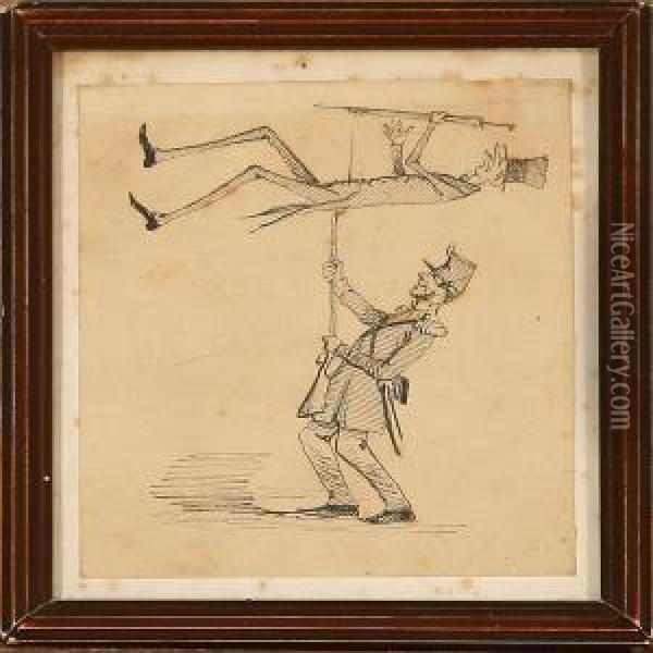 Caricature Of A Soldier And A Gentleman Oil Painting - Georg U.F. Fritz Jurgensen