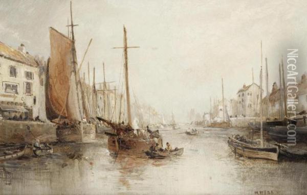 Fishing Boats In Estuary Oil Painting - William Edward Webb
