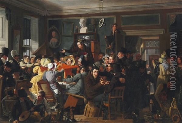 An Auction Scene Oil Painting - Wilhelm Nicolai Marstrand