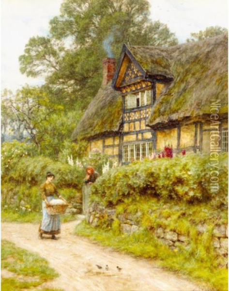 An Old Cheshire Cottage Oil Painting - Helen Mary Elizabeth Allingham