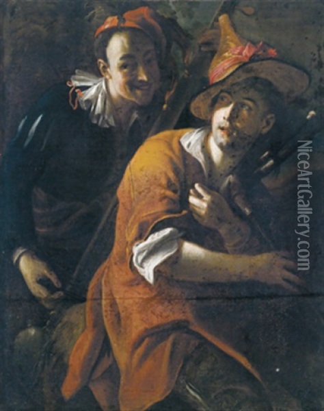 Zwei Musikanten (due Musicanti) Oil Painting - Salomone Adler