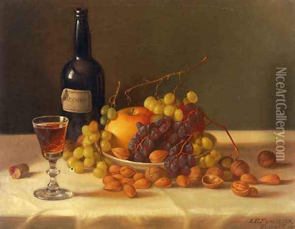 Still Life: Fruit and Wine Glass Oil Painting - John Defett Francis