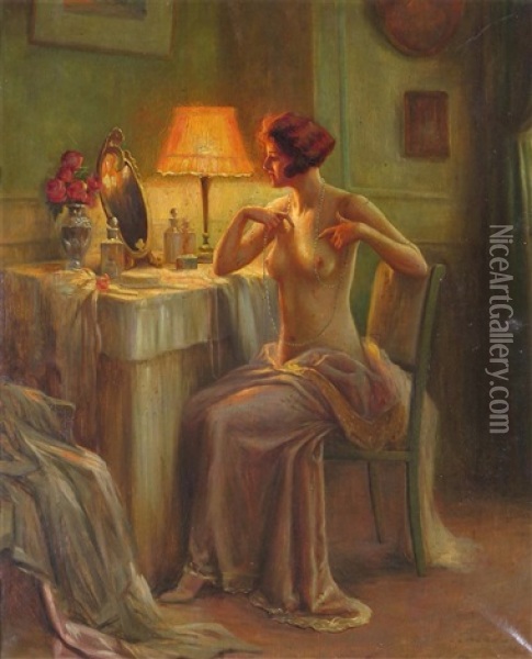 A Lady At Her Dressing Table Oil Painting - Delphin Enjolras