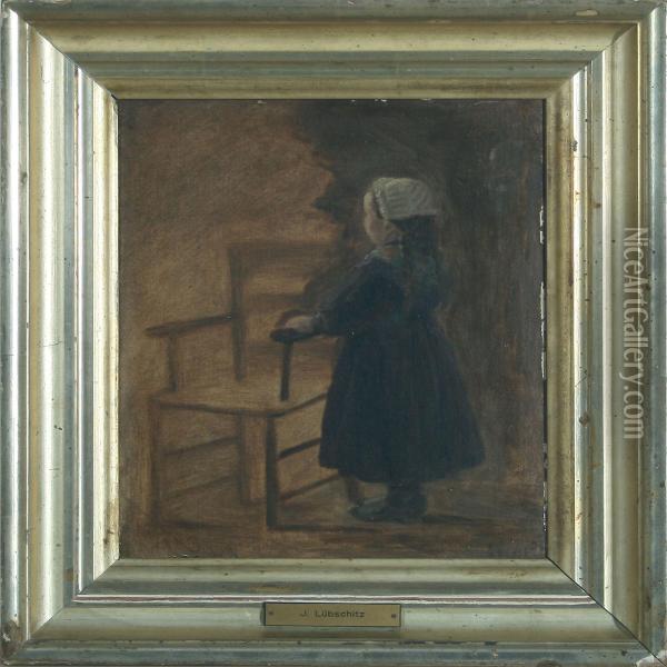 Girl By A Chair Oil Painting - John L. Lubschitz