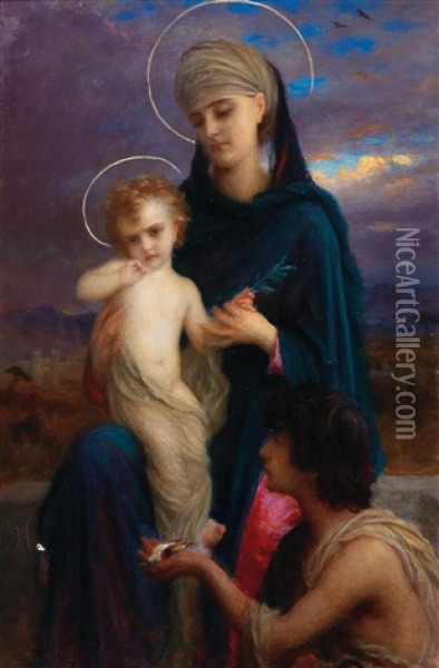 Madonna With Christ Child And A Boy Oil Painting - Antoine Auguste Ernest Hebert